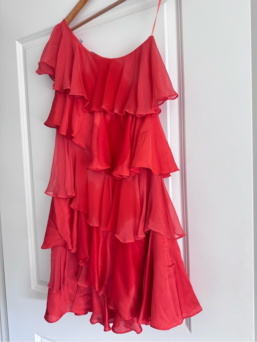 H by Halston Red One-Shoulder Tiered Ruffle Dress